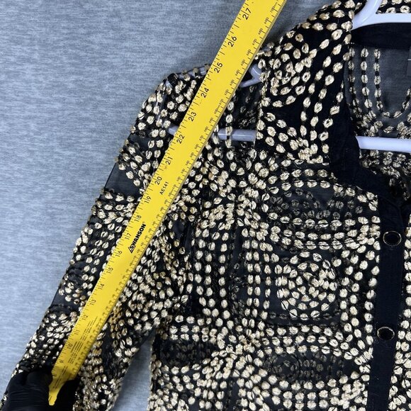 Chicos Travelers Collection 2/ L Black Sheer Gold Needle Stitch Button Up Jacket - Picture 12 of 16